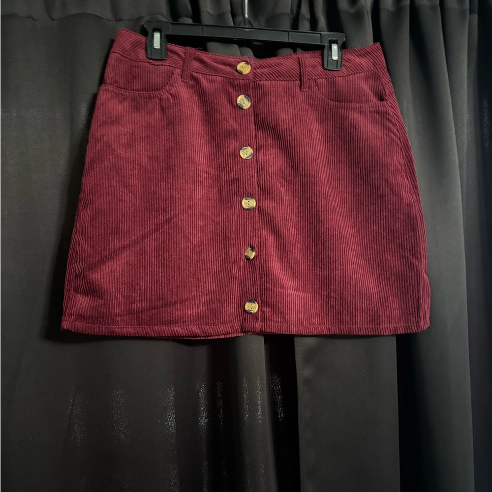 Corduroy Button-Front Skirt - Burgundy